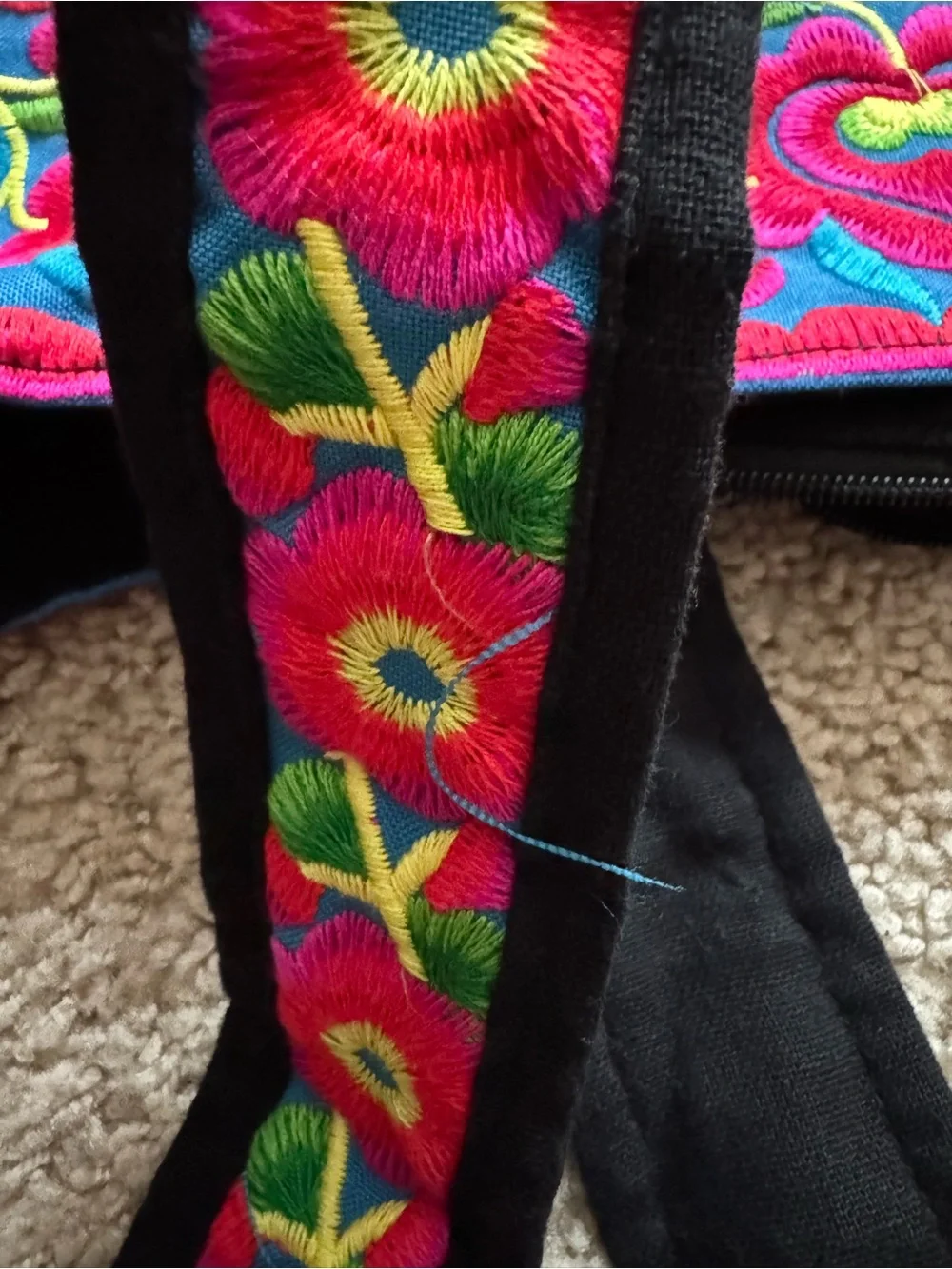 Vibrant Embroidered Floral Tote Bag